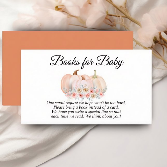 Sweet Pumpkin Floral Books for Baby Baby Shower Enclosure Card (Creator Uploaded)