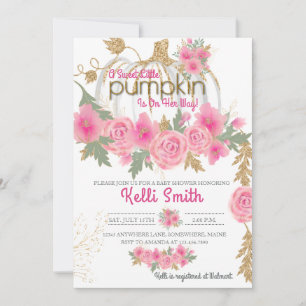 Sweet Pumpkin Pink Floral Baby Shower Invitations