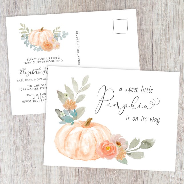 Sweet Pumpkin Watercolor Baby Shower Invitation Postcard (Creator Uploaded)