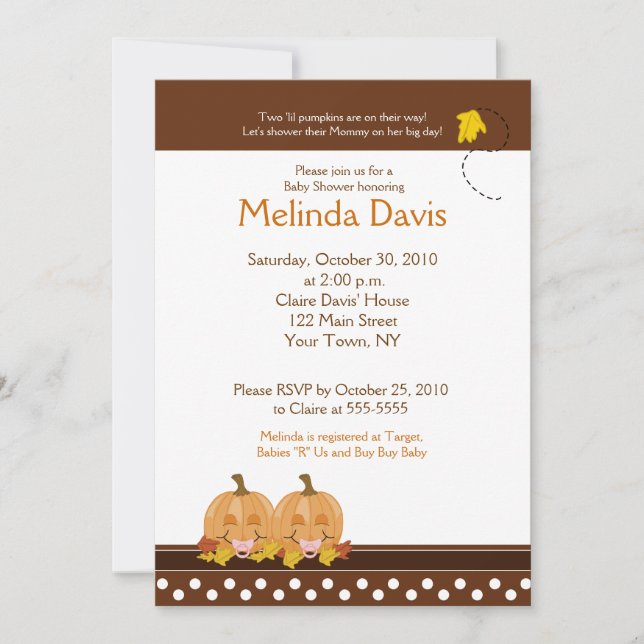 Sweet Pumpkins Mod Dot 5x7 Fall Baby Shower Invite (Front)