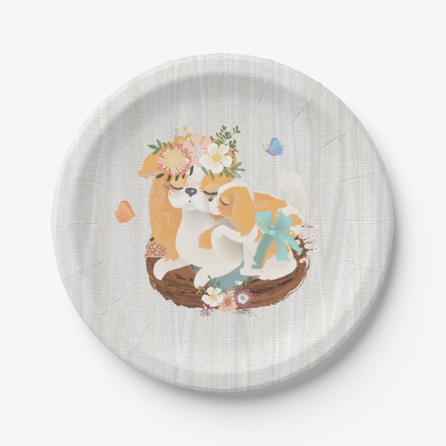 Sweet puppy and momma baby shower paper plates (Front)