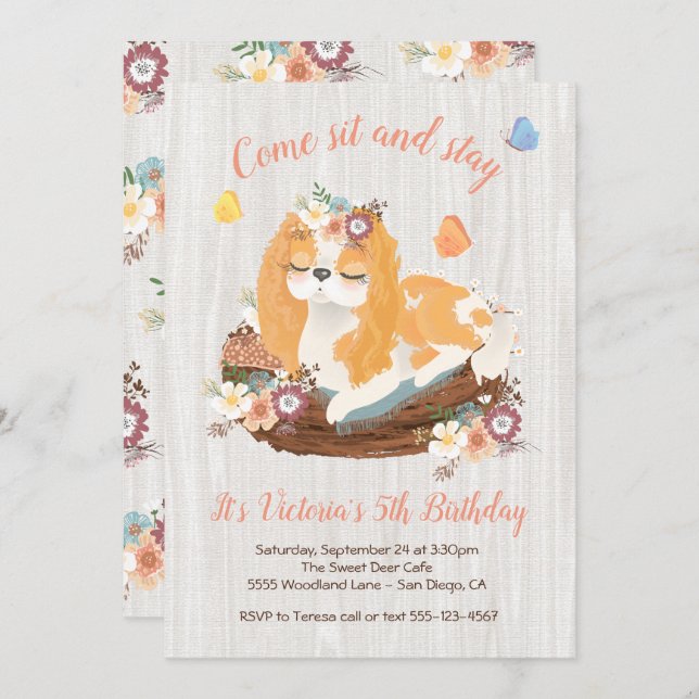 Sweet Puppy Birthday Party Invitations (Front/Back)