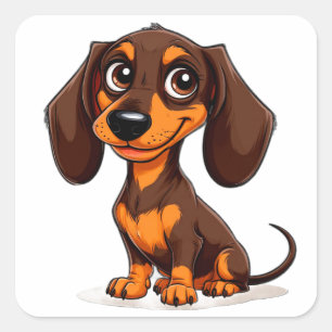 Sweet Puppy Dachshund Cartoon Artwork Square Sticker