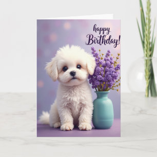 Sweet Puppy Floral Birthday Card