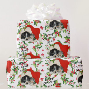 Sweet Puppy & Kitten Personalise Name Christmas Wrapping Paper