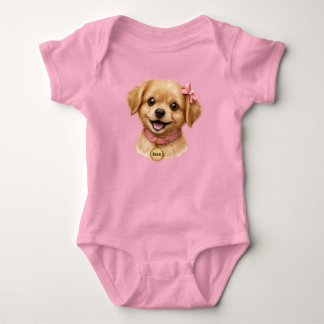 Sweet Puppy with Pink Bow Baby Bodysuit