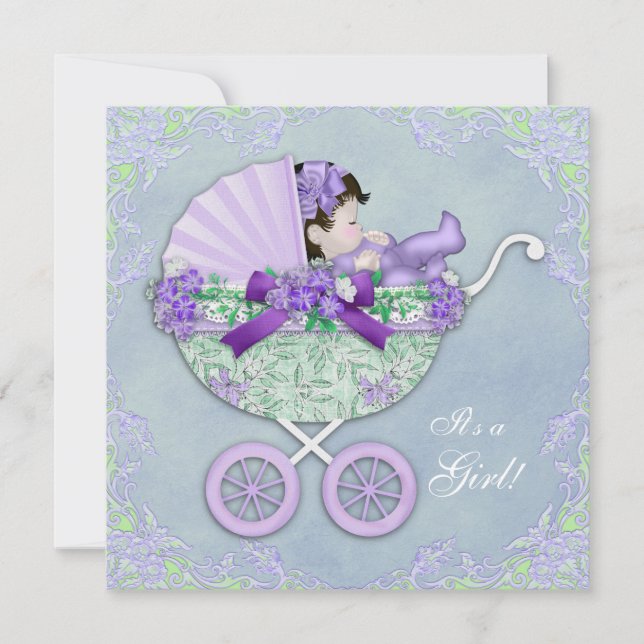 Sweet Purple and Green Baby Shower Invitation (Front)
