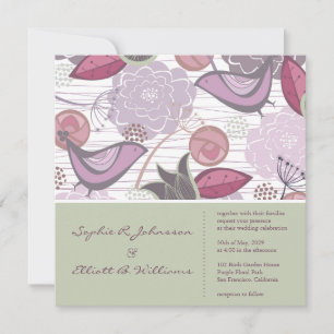 Sweet Purple Birds Floral Garden Wedding Invitatio Invitation