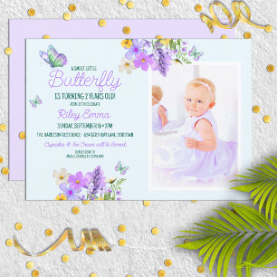 Sweet Purple Butterfly Girl's Birthday Party Invitation