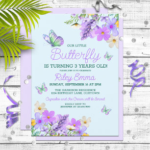 Sweet Purple Butterfly Theme Girl's Birthday Party Invitation