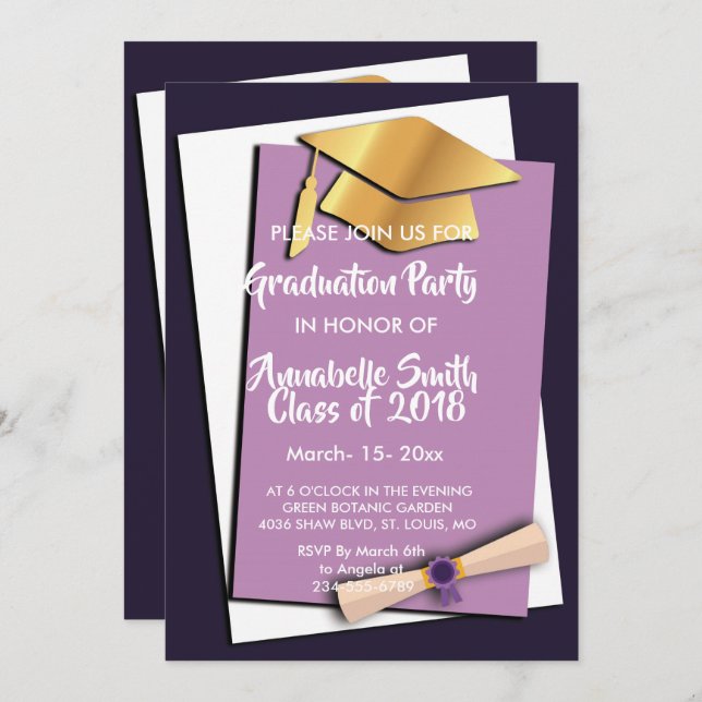 sweet Purple elegant Graduation Invitation (Front/Back)