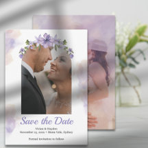 Sweet Purple Floral Wedding Save The Date Card