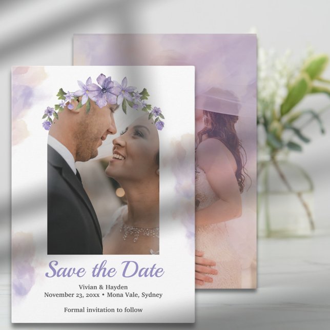 Sweet Purple Floral Wedding Save The Date Card (Creator Uploaded)