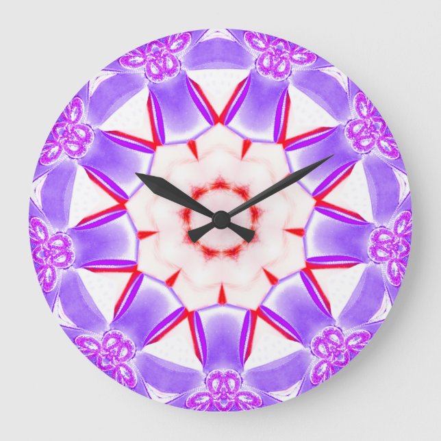 Sweet Purple Flower Fractal  Large Clock (Front)