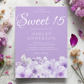 Sweet Purple Lavender Violet Sweet 15th Birthday Invitation