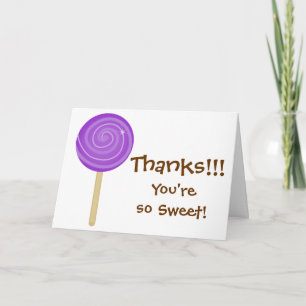 Sweet Purple Lollipop Thank You Card