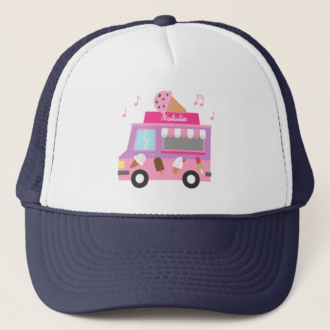 Sweet Purple Pink Ice Cream Truck For Girls Trucker Hat (Front)