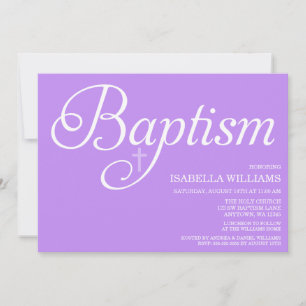 Sweet Purple Script Baptism Invitation