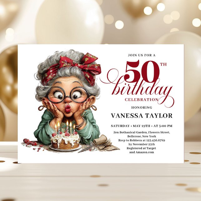 Sweet Quirky Woman 50th Birthday Whimsical Humor   Invitation (Sweet Quirky Woman 50th Birthday Whimsical Humor Invitation)