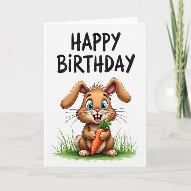 Sweet Rabbit Carrot Birthday Card (Front)
