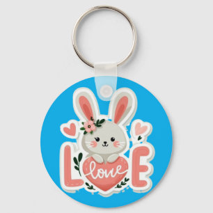 Sweet Rabbit Valentine Art Key Ring