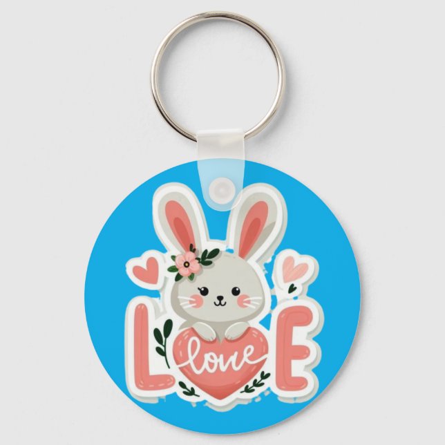 Sweet Rabbit Valentine Art Key Ring (Front)