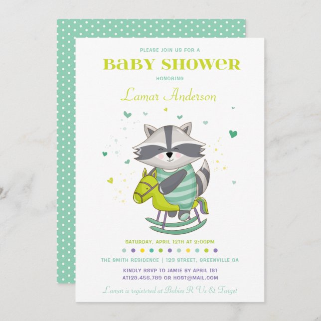 Sweet Racoon Baby Shower Invitation (Front/Back)