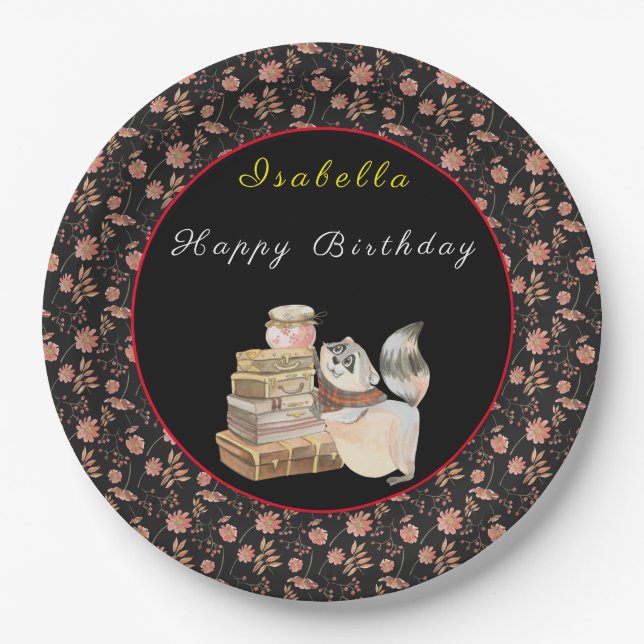 Sweet Racoon Customise Text and Colour Paper Plate (Front)