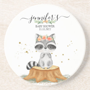 Sweet Racoon Forest Baby Shower Coaster