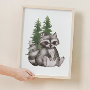 Sweet Racoon Pine Tree Woodland Nursery Decor