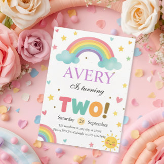Sweet Rainbow 2nd Birthday Invitation