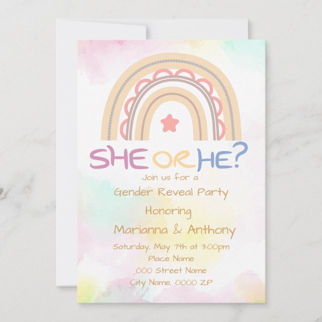 Sweet Rainbow Gender Reveal Party  Invitation (Front)