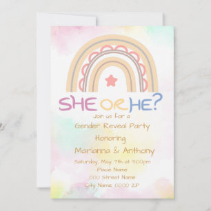 Sweet Rainbow Gender Reveal Party  Invitation