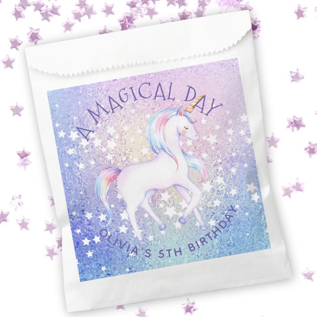 Sweet Rainbow Unicorn Glittery Birthday Party Name Favour Bag (Creator Uploaded)