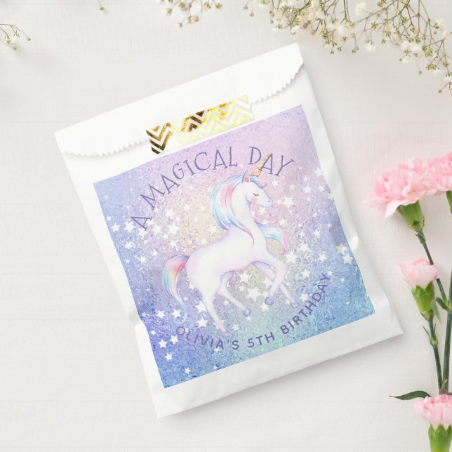 Sweet Rainbow Unicorn Glittery Birthday Party Name Favour Bag (Sealed)