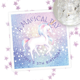Sweet Rainbow Unicorn Glittery Birthday Party Name Napkin