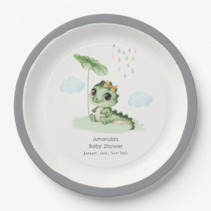 Sweet Raindrop Little Dragon Baby Shower Paper Plate