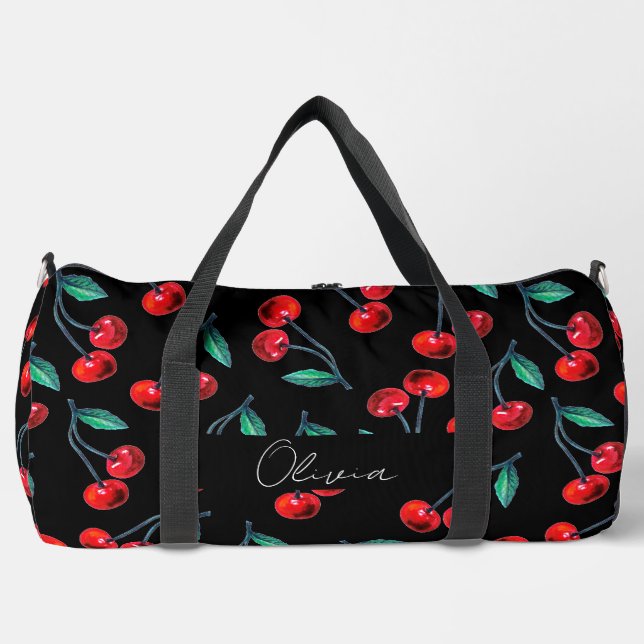 Sweet red cherries  duffle bag (Front)