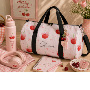 Sweet red cherries duffle bag