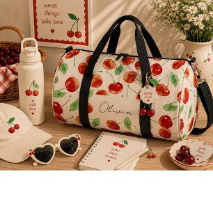 Sweet red cherries  duffle bag