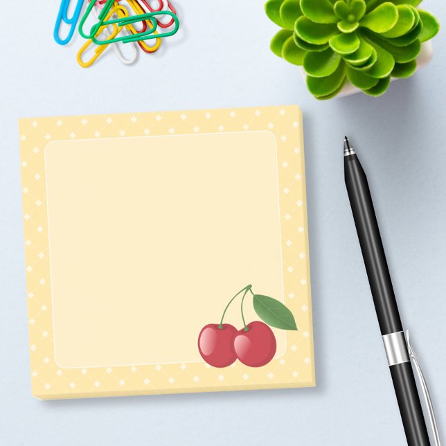 Sweet Red Cherries on Yellow Post-it Notes (Creator Uploaded)