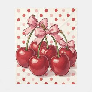 Sweet Red Cherries Pink Bows Retro Polka Dot Fleece Blanket