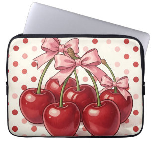 Sweet Red Cherries Pink Bows Retro Polka Dot Laptop Sleeve