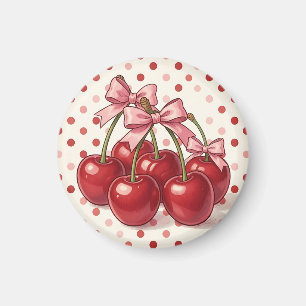 Sweet Red Cherries Pink Bows Retro Polka Dot Magnet