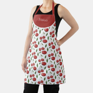 Sweet Red Cherries Watercolor Illustration Apron