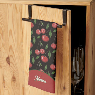 Sweet Red Cherries Watercolor Illustration Tea Towel