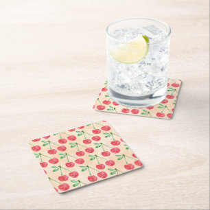 Sweet Red Cherry Delicate Pattern Paper Coaster