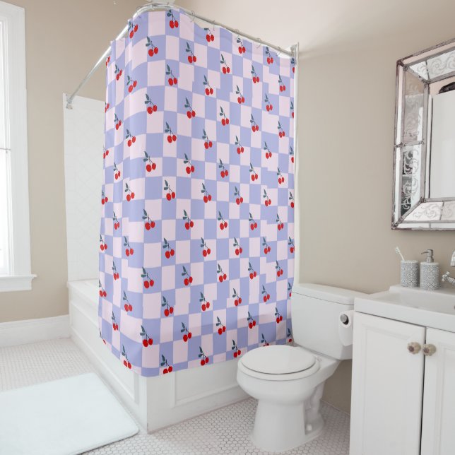 Sweet Red Cherry Pattern Shower Curtain (In Situ)