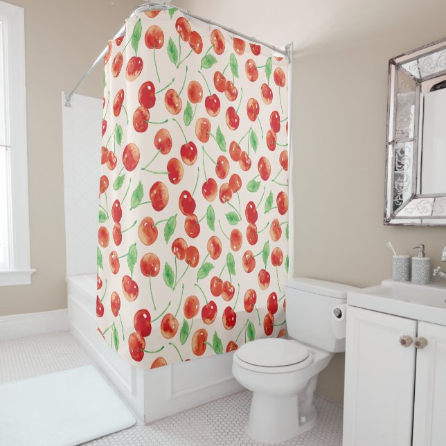 Sweet Red Cherry Pattern Shower Curtain (In Situ)