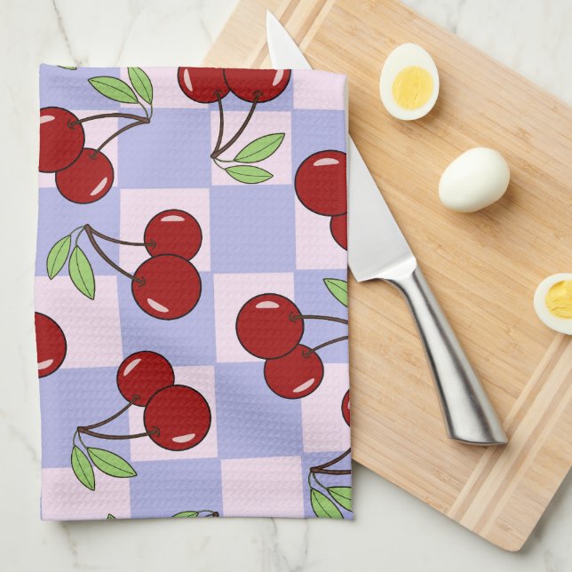 Sweet Red Cherry Pattern Tea Towel (Quarter Fold)